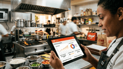 Painel de controle digital de gestão de delivery exibindo gráficos de pedidos, mapa de zonas de entrega e métricas de desempenho para restaurantes em uma plataforma de parceiros de aplicativo de entrega.